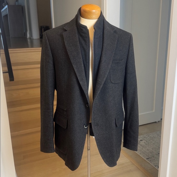 BUGATTI Dark Charcoal Wool Blend Blazer 42R Zip Insert Modern Tailored - Picture 8 of 13